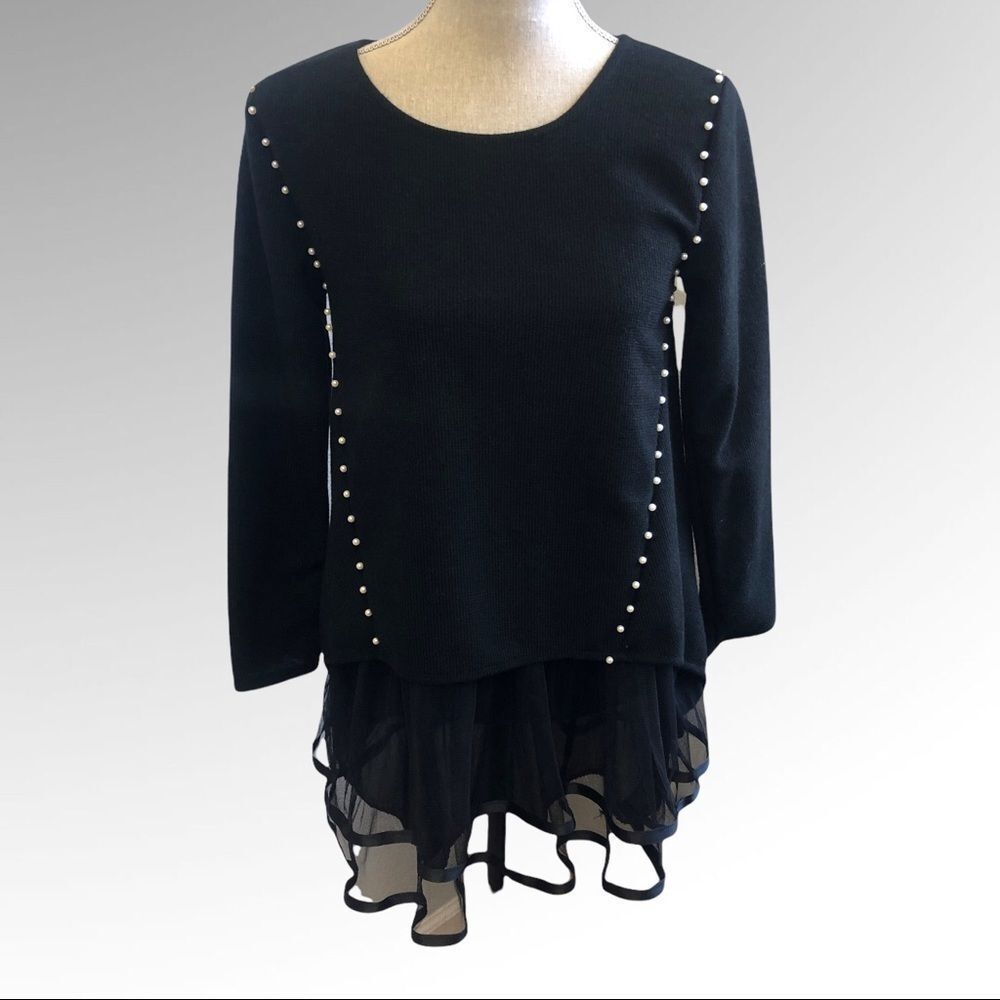 Paristyle Black With Pearl Detail Sweater, L